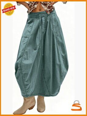 Baggy Midi Parachute Cargo Skirt with Pockets Streetwear